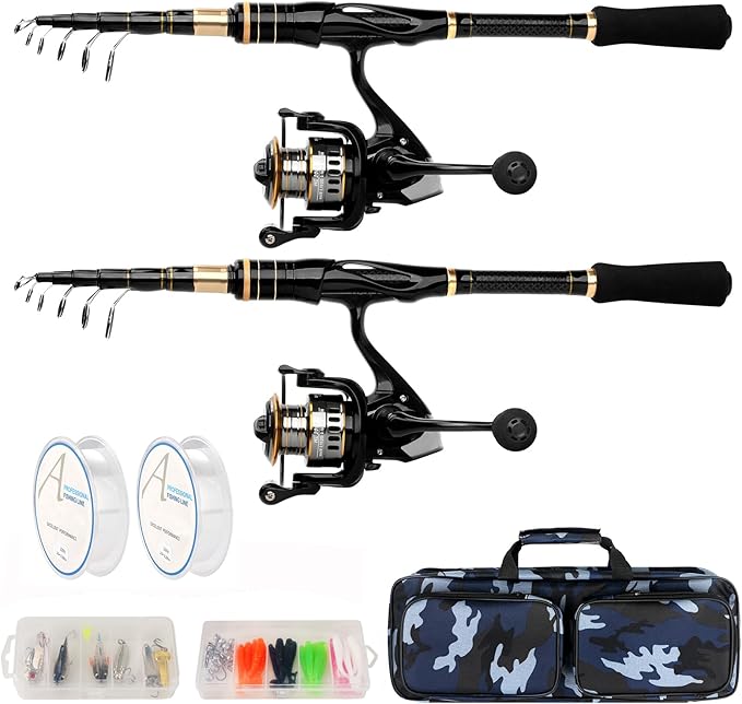 mouhike Carbon Fiber Telescopic Fishing Rod Reel Combo Lightweight Collapsible Spinning Pole Reel Kit Fishing Gear Set Por...