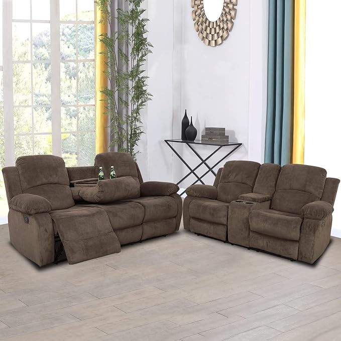 A Ainehome Living Room Furniture Set Leather Recliner Sofa Set Loveseat Chair Furniture Sofa Set for Living Room/Small Space/Rv/House/Office/Theater Seating (A-Taupe Brown Corduroy,Sofa+Loveseat)