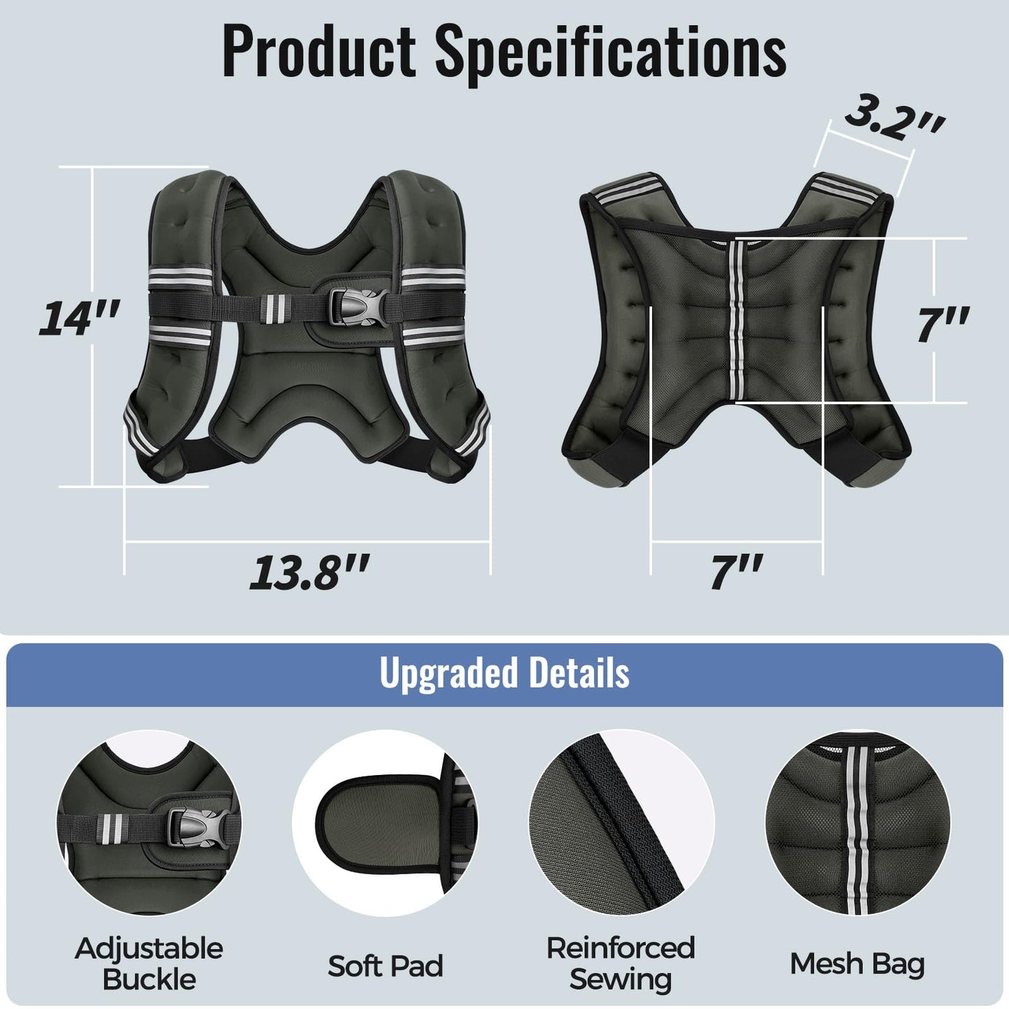 Zeerun Weighted Vest for Women & Men with Reflective Stripe and Adjustable Buckle, Comfortable & Durable Rucking Vest for Walking, Running & Strength Training, 8LBS-Gray