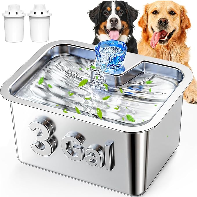 Stainless Steel Dog Water Fountain, 3 Gallon Extra Large Pet Drinking Fountain for Large Dogs & Multi-pet, Automatic Dog W...