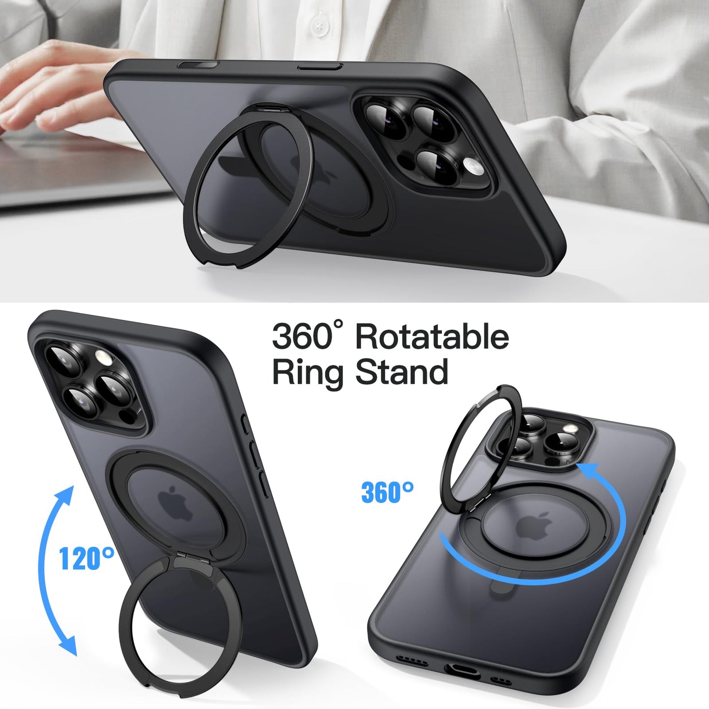 Jetech 360 Degree Rotatable Ring Case For Iphone 16 Pro 6.3-Inch With Camera Control Button, Compatible With Magsafe, Slim Shock