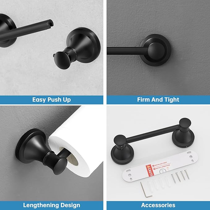 RUMOSE Toilet Paper Roll Holder Bathroom Flexible Pivoting Tissue Handle on Wall Mounted Matte Black Rustproof Toilet Tissue Roll Holder,Stainless Steel