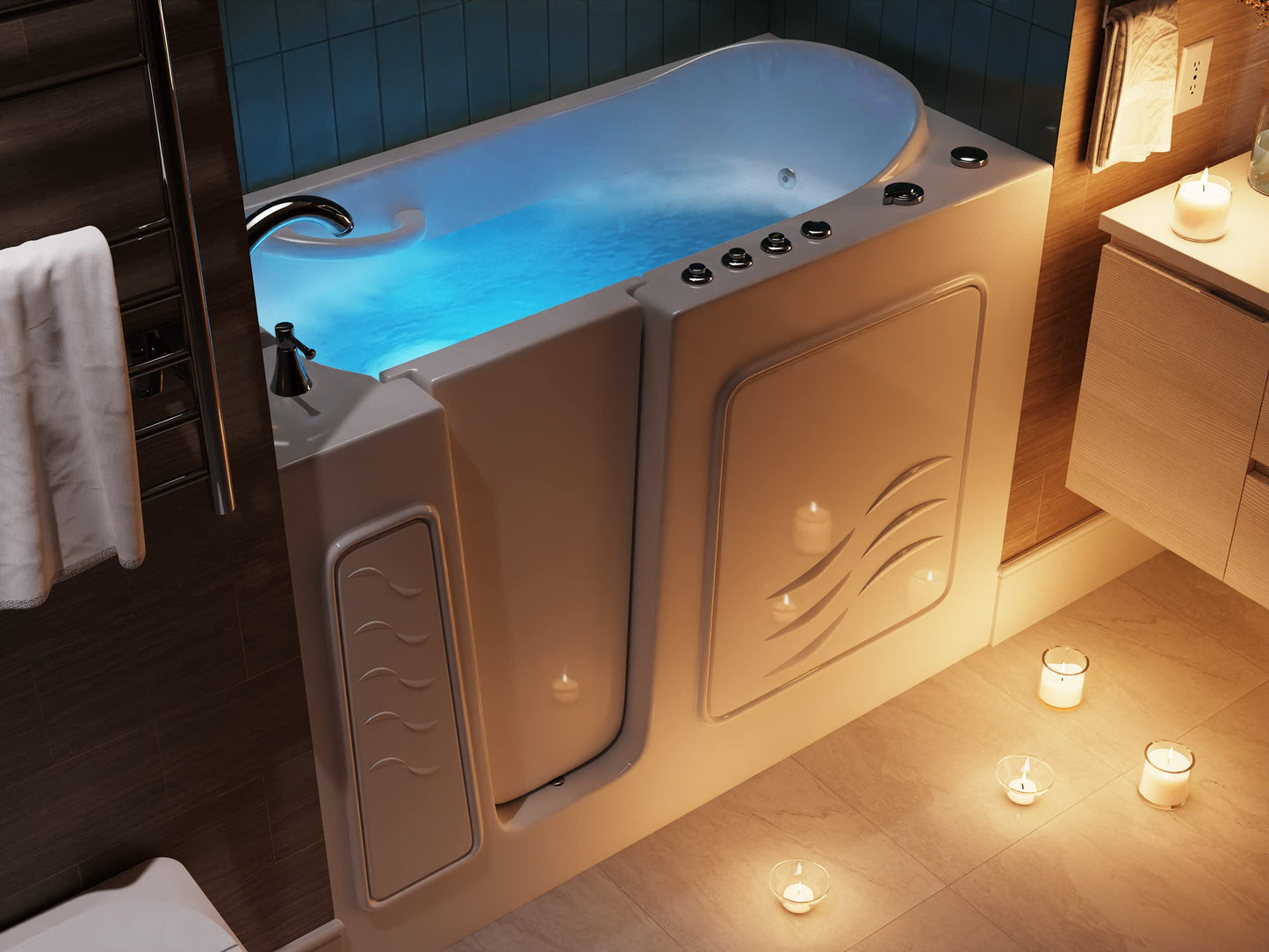 ANZZI Walk In Tub 26'' x 53'' Left Drain Tub with 15 Whirlpool Jets in White, Air Massage Jetted Hot Soaking Bath Tub with a Waterfall Filler Faucet and Handheld Shower Sprayer - AMZ5326LWD