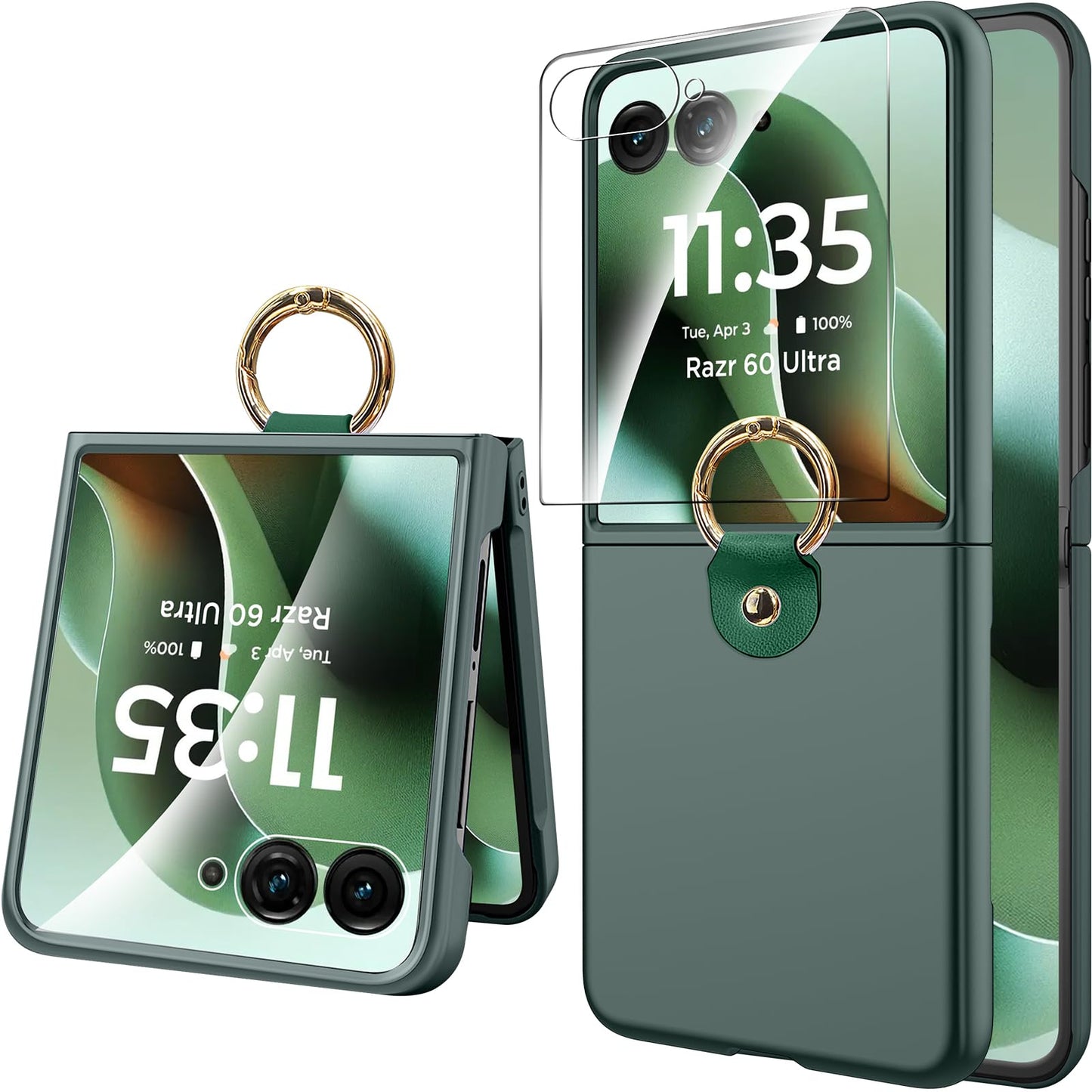 Miimall Shockproof For Motorola Razr 2025 Ultra Case With Screen Protector, [Multifunctional Metal Ring Holder][Full Body Protec