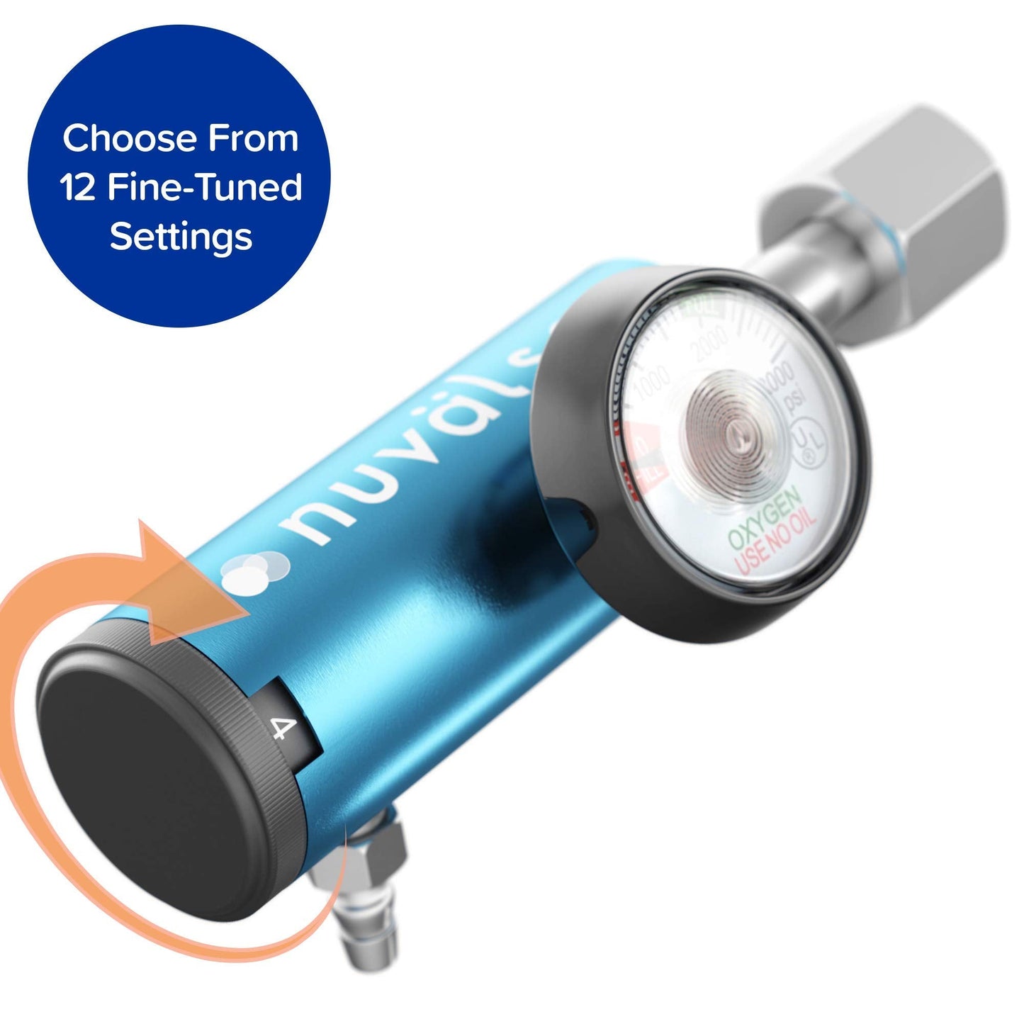 Nuvälsa Ozone Therapy Low Flow Oxygen Regulator – Easy to Use – Works with Ozone Generators – Compatible with Oxygen Cylinders up to 3,000 PSI – Wrench-Tightened Connection – CGA 540