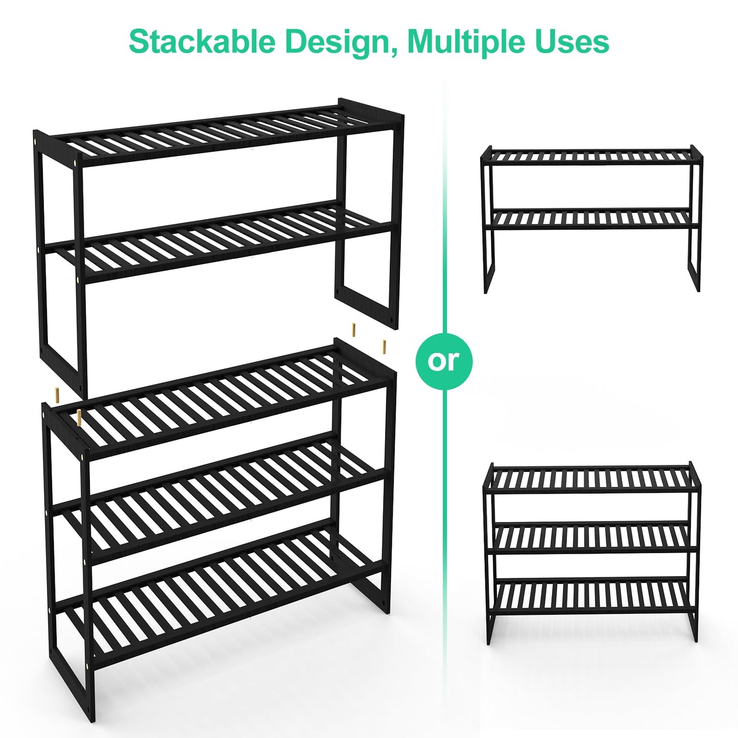 Jripae Shoe Rack Bamboo 5 Tier Shoe Organizer, Storage 20-25 Pairs for Closet Entryway, Stackable Large Tall Shoe Shelf Holder Stand Cubby for Door Hallway Bedroom Garage