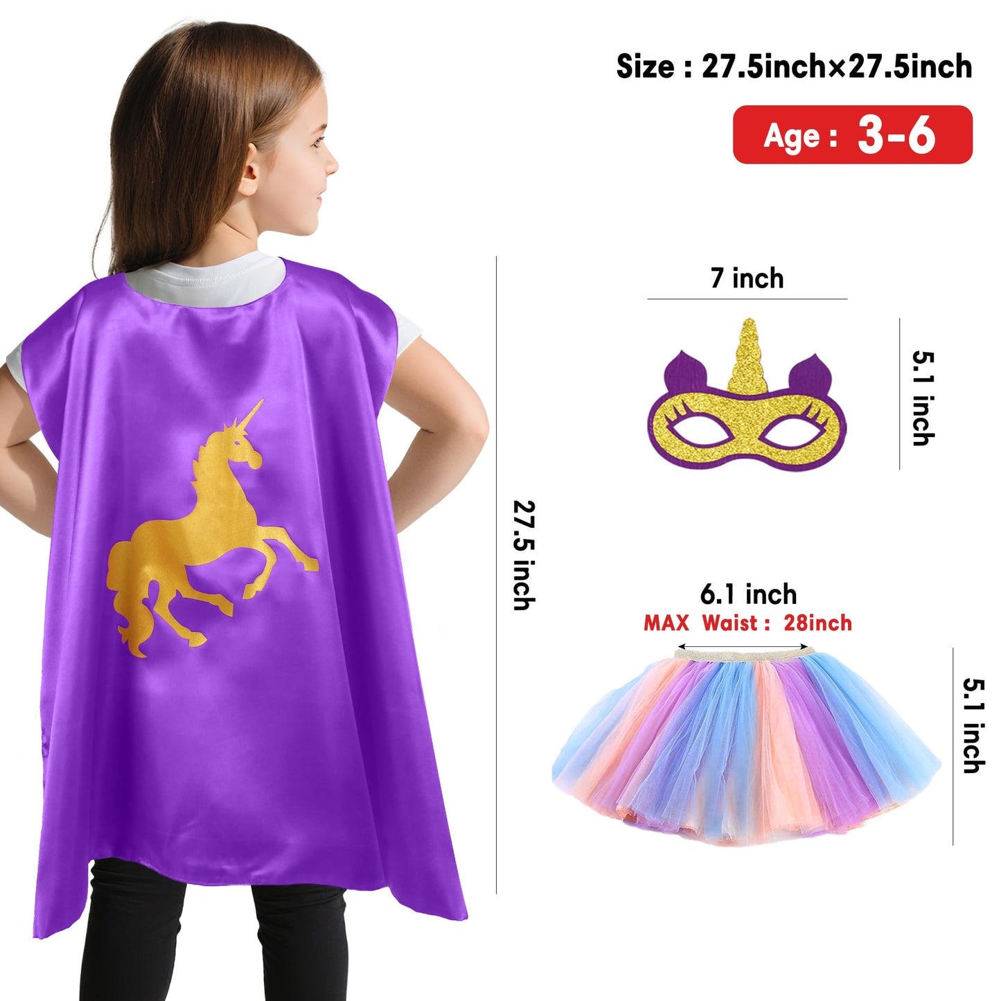 D.Q.Z Toddlers Super Hero Costumes for Girls Superhero-Capes Rainbow TuTu, Princess Dress Up Birthday Gifts for 3-6 (Purple)