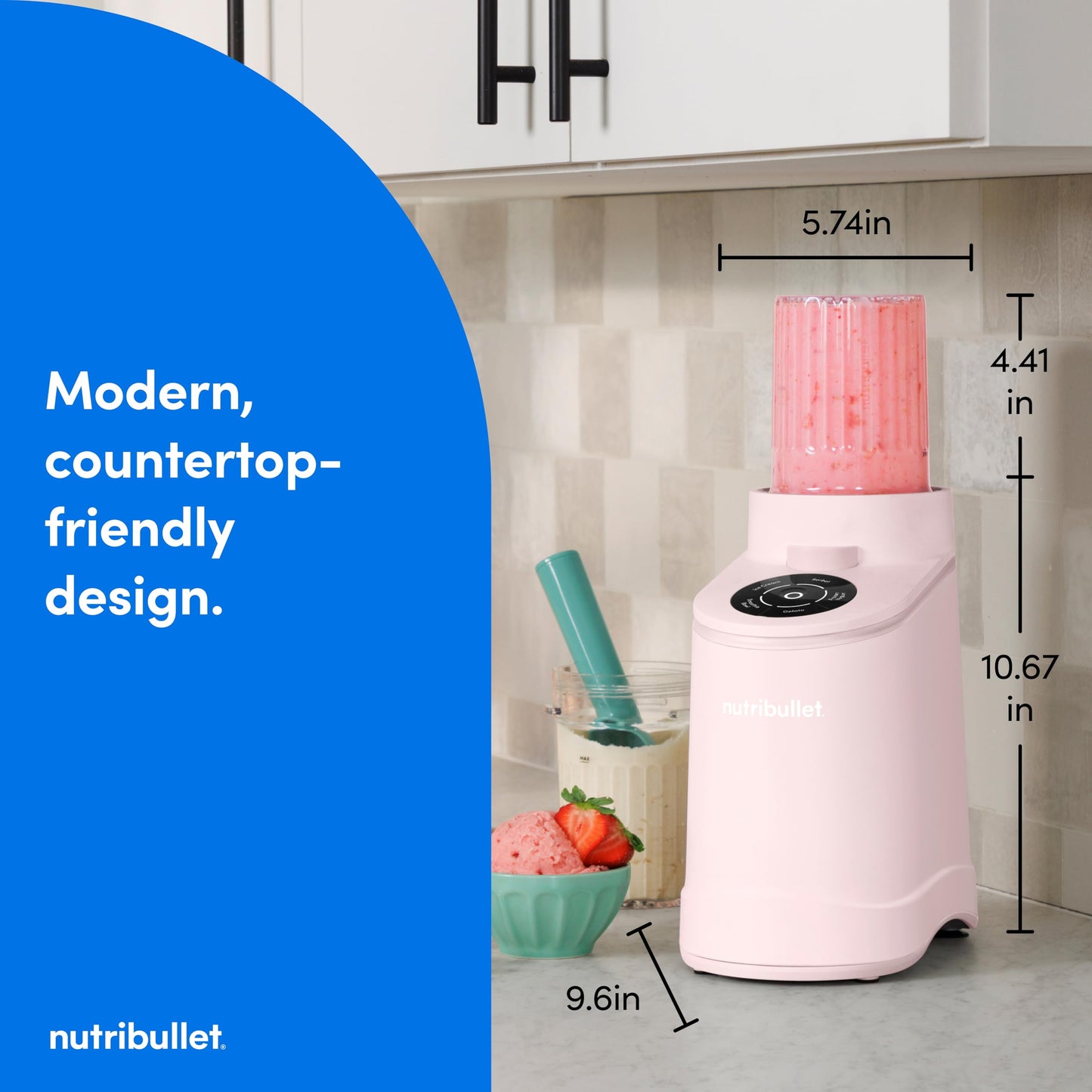 nutribullet Chill Ice Cream Maker, for Gelato, Sorbet, Frozen Yogurt, Smoothie Bowls, Compact Size, (2) Dishwasher Safe 16 oz. Pint Cups with Lids, Cotton Candy Pink, NBD50100CCP