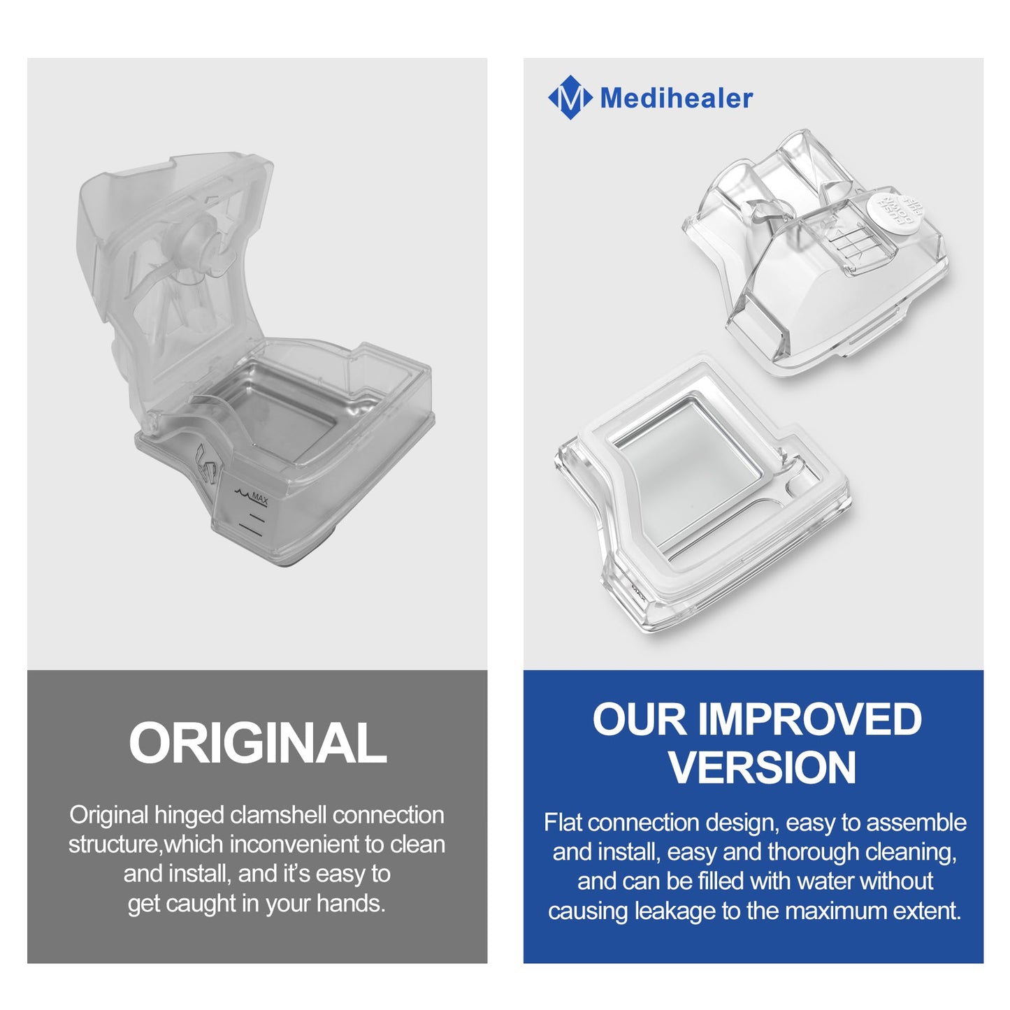 2026 Latest Upgraded Water Chamber for AirSense 10, HumidAir Water Tub for Air10 CPAP Machine, 380ml Upgraded Standard Humidifier Tub, Great-Value Supplies by Medihealer.
