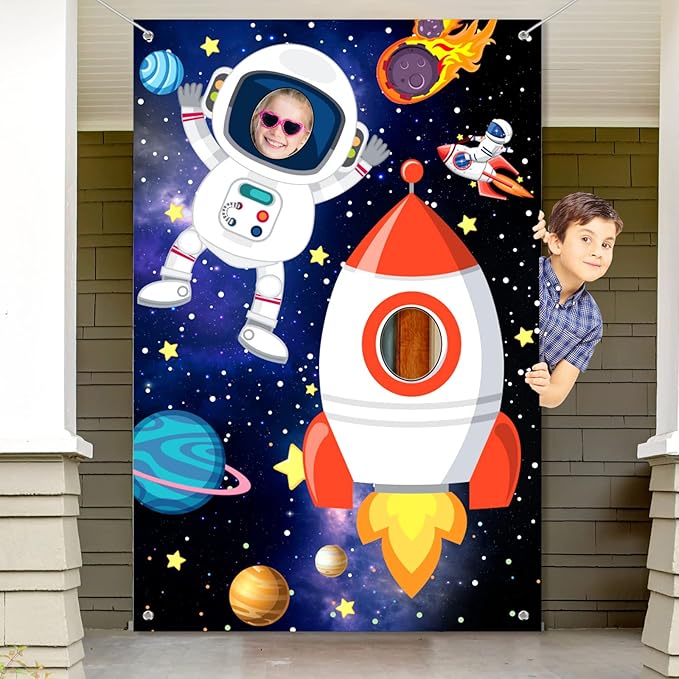 Tatuo Photo Booth Prop Outer Space Theme Party Decorations Backdrop Astronaut Face Rocket Ship Birthday Decor Supplies 59 ...