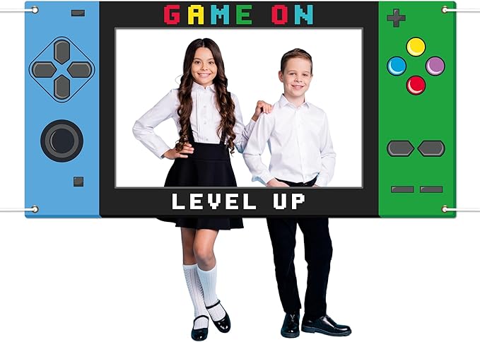 Large 73inch Video Game Photo Prop Game on Birthday Party Decorations Blue Green Handheld Gaming Console Banner Backdrop G...