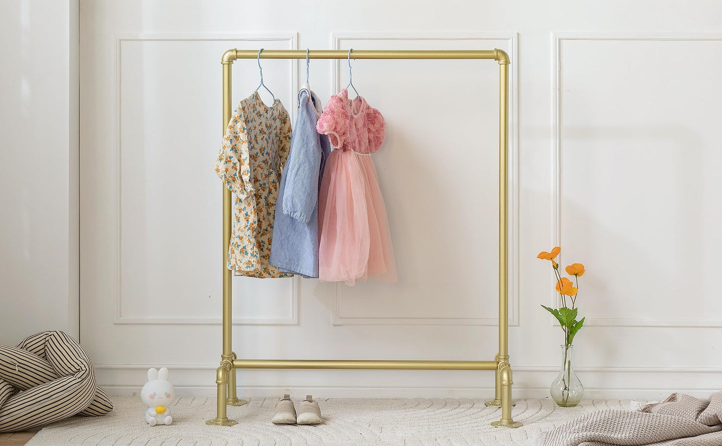 DOFURNILIM Kids Pipes Dress up Racks, Kids Clothing Racks, Child Garment Racks, Hanging Clothes Rod Storage Shelf Organizers Shelves Shelving, Gold Metal