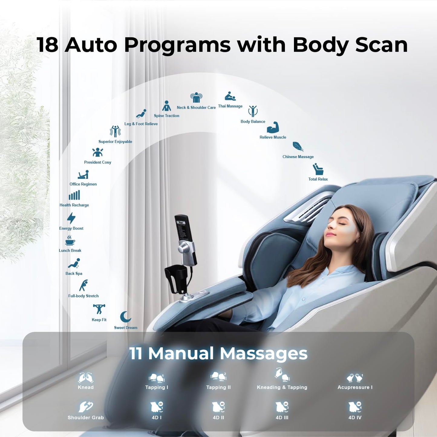 Titan Rejūv 4D l Full Body Massage Chair l Soothing Heating Therapy l Stretching Program l Intelligent Health Detection l Ai Series l Voice Recognition l Zero Gravity Reclining l Space Saving (Blue)