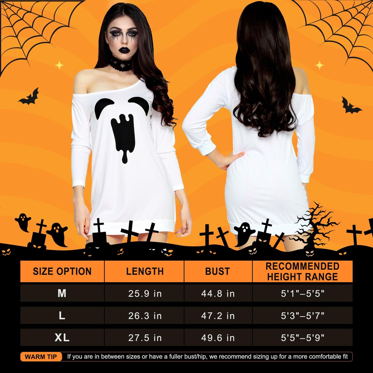Brikabia Ghost Costume Halloween Costume for Women Ghost Dress Headband Striped Tights for Halloween Cosplay Party Outfits