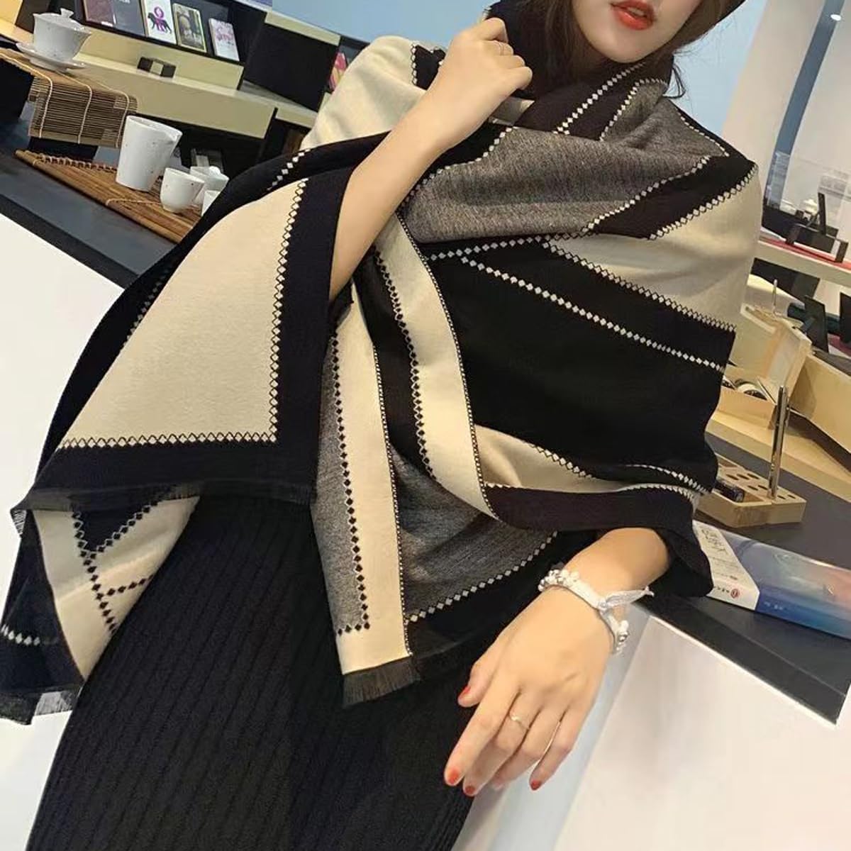 FKYBDSM Scarf Pashmina Shawls Wraps Of Evening Dresses Travel Office Winter Wedding Cashmere Feel Large Scarves