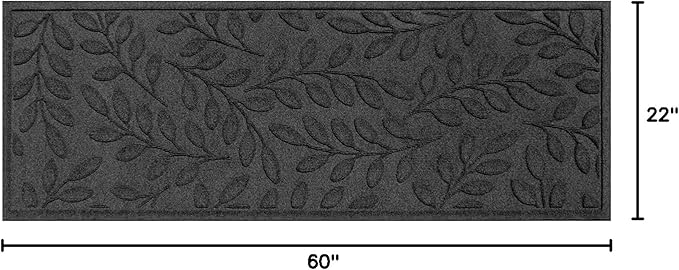 WaterHog Welcome Mat for Indoor/Outdoor, 2’ x 5’, Made in USA, Durable & Water-Resistant, Dirt Trapping Mat, Decorative Front Door and Entryway Rug, Brittney Leaf Design, Charcoal