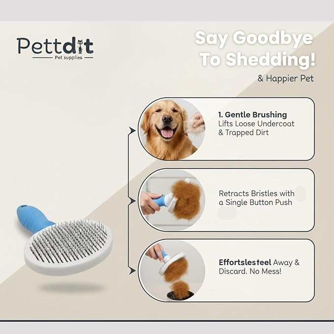 Pettdit Pet Hair Remover & Detailer Bundle – Reusable Lint Roller + Grooming Brush for Cats & Dogs – Removes Fur from Furniture, Carpet, Clothes & Bedding