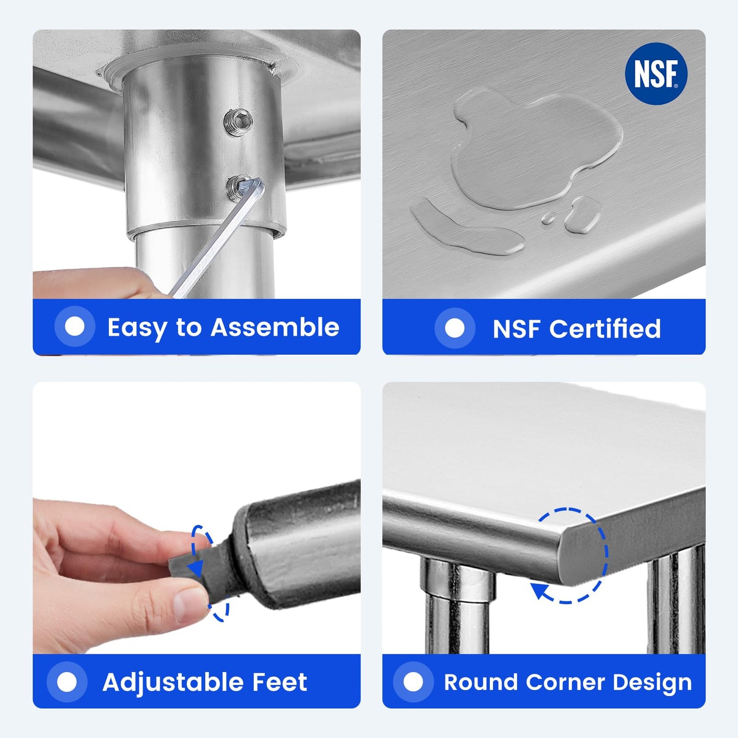 Hally Stainless Steel Table for Prep & Work 14 x 48 Inches, NSF Commercial Heavy Duty Table with Undershelf and Galvanized Legs for Restaurant, Home and Hotel