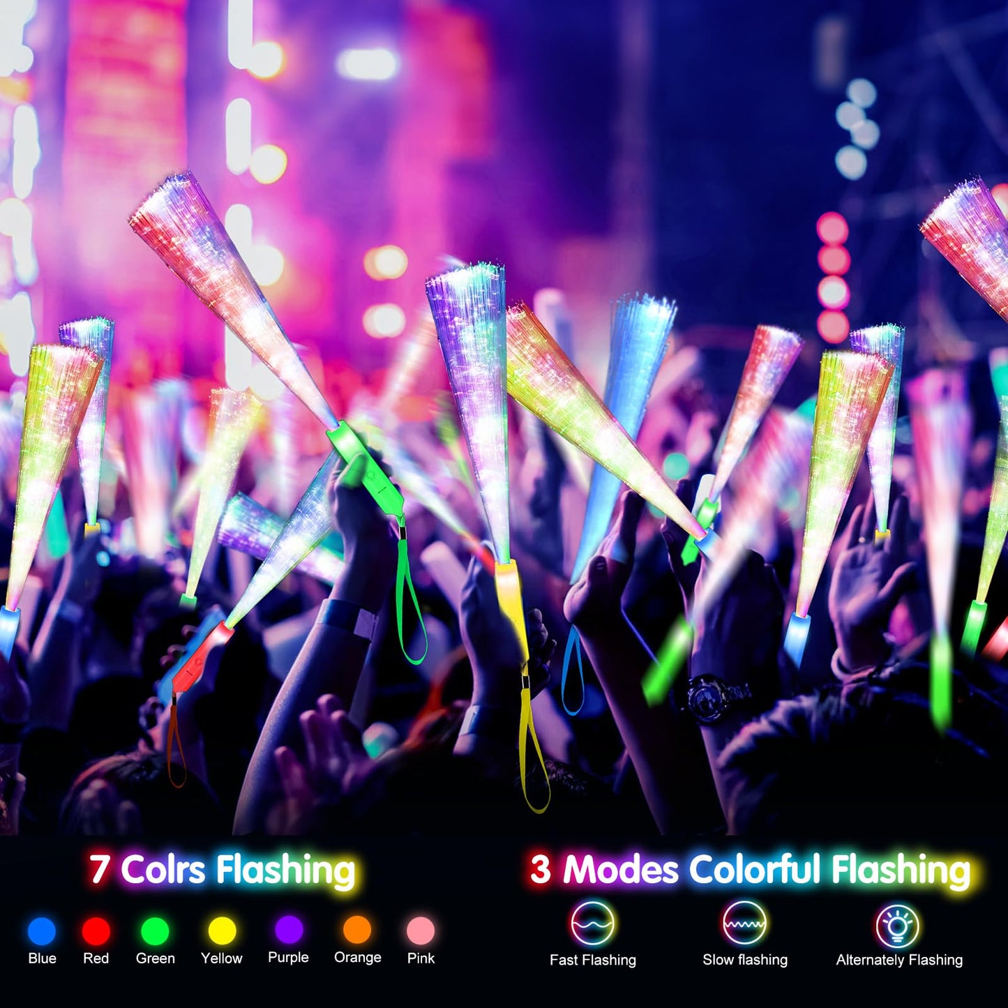 SHQDD 38 PCS Glow Sticks Bulk, Glow Fiber Optic Sticks, LED Light Wands, Glow in The Dark Party Supplies, Fiber Optic Wands for Weddings, Flashing LED Party Favors, Colorful Light Sticks