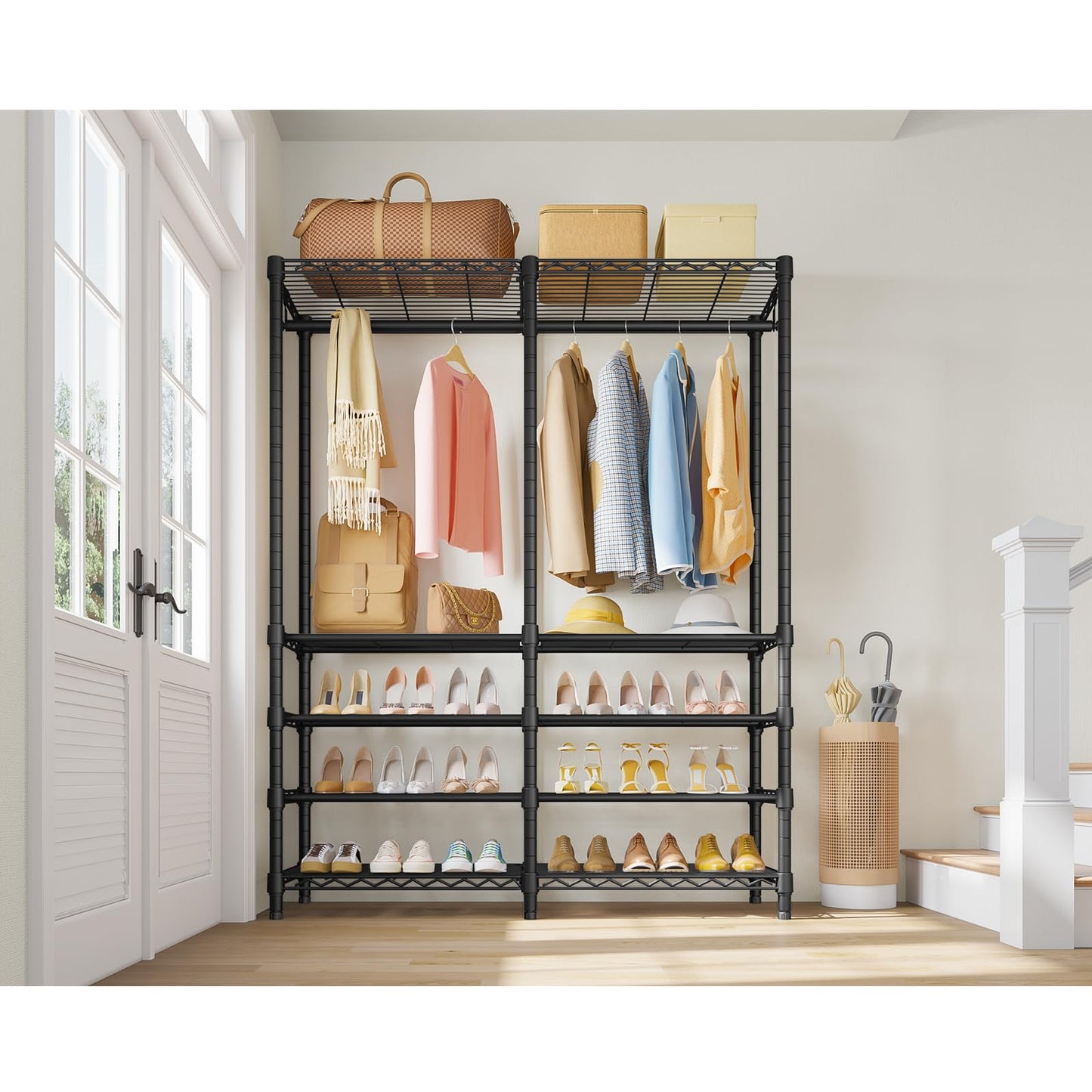 VIPEK S2i Freestanding Shoe Rack - Tall Shoe Rack for Closet, Boot Organizer for Entryway, Large Shoe Organizer Storage, Heavy Duty Metal Shoe Shelf and Coat Rack, Black