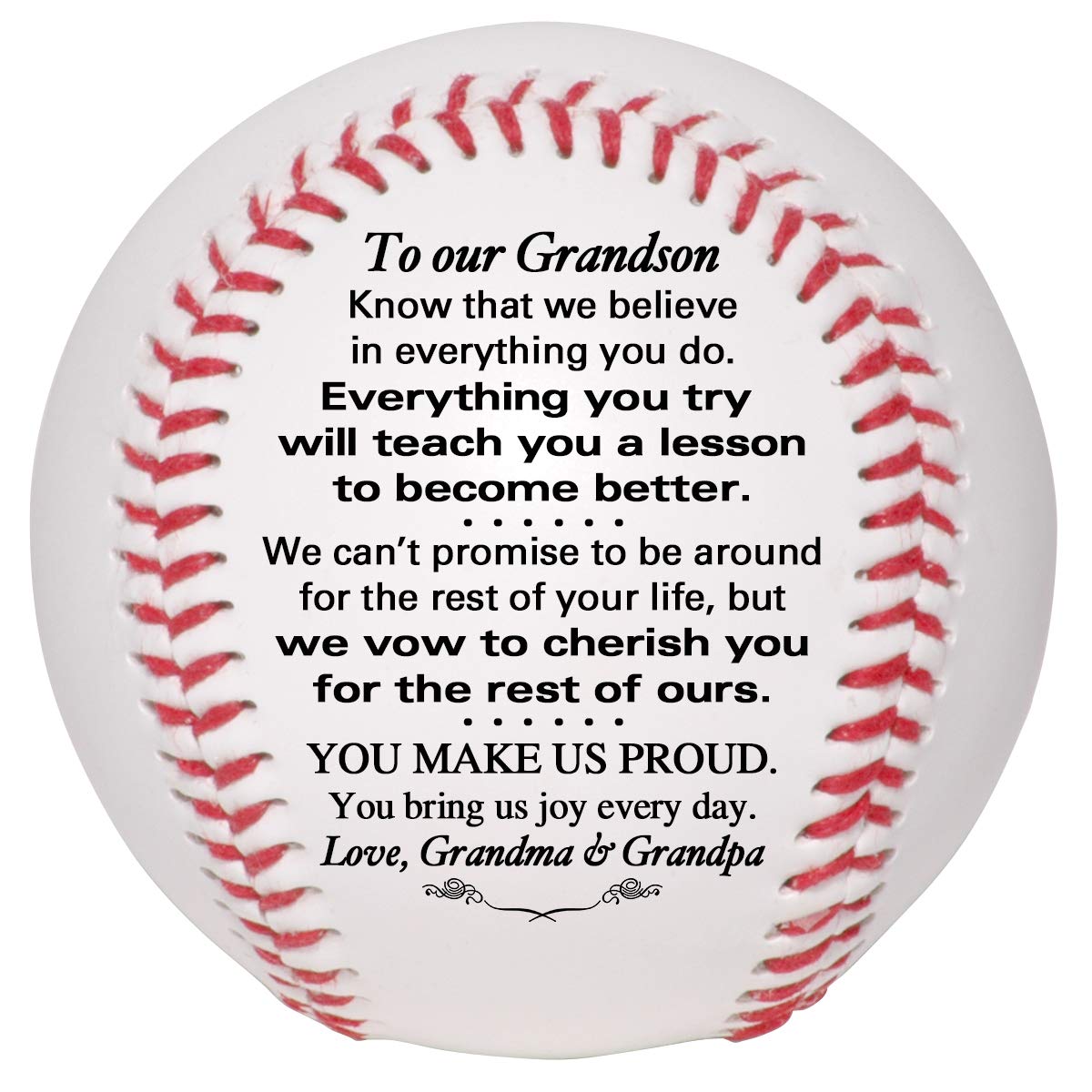 Grandson Baseball - to Our Grandson from Grandma & Grandpa - Grandson Baseball from Grandparents - Graduation Birthday Wedding Anniversary Keepsake, White