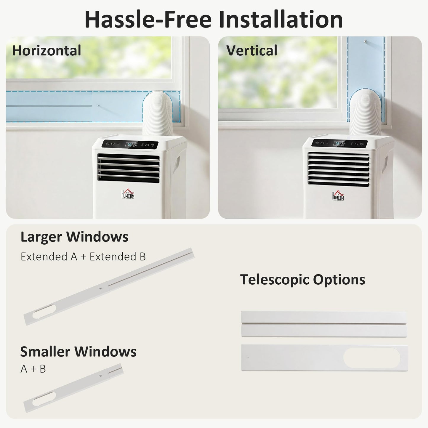 HOMCOM 10000 BTU Portable Air Conditioner for Rooms Up to 441 Sq. Ft., 4-in-1 AC Unit with Cooling Fan, Dehumidifier, Sleep Mode, Remote Control, 24H Timer, Window Installation Kit, White