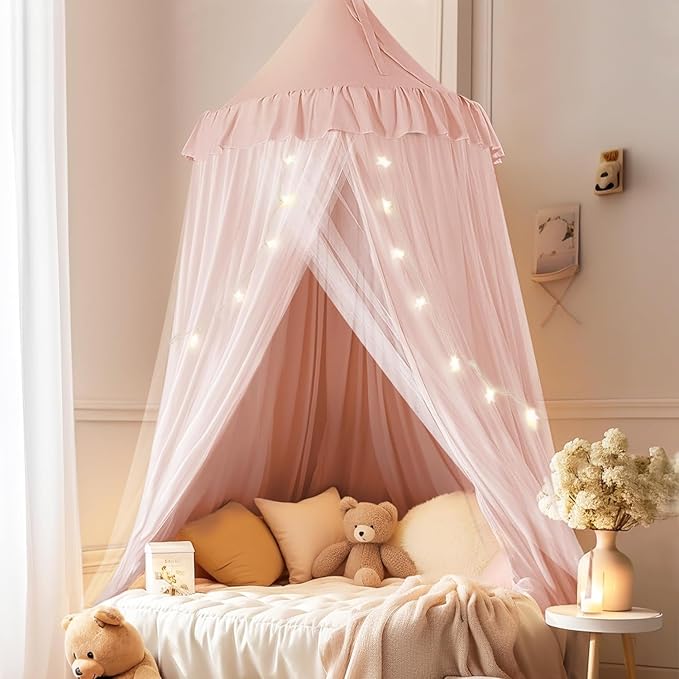 little dove Bed Canopy with Star Lights, Double Layer Canopy for Bed, Princess Play Tent for Girls Room, Breathable Bed Cu...