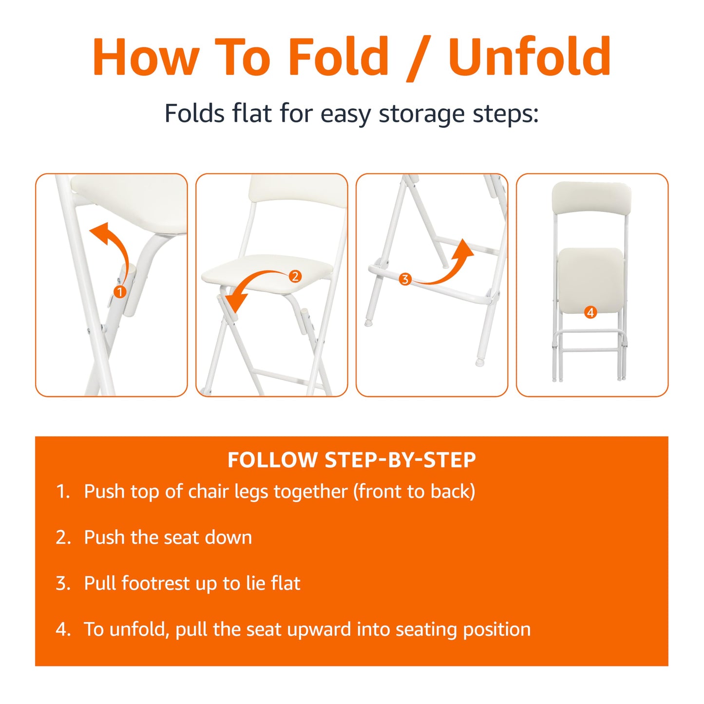 Amazon Basics Folding Stool with footrest, 300lb Capacity, 24" Height, White, Set of 2