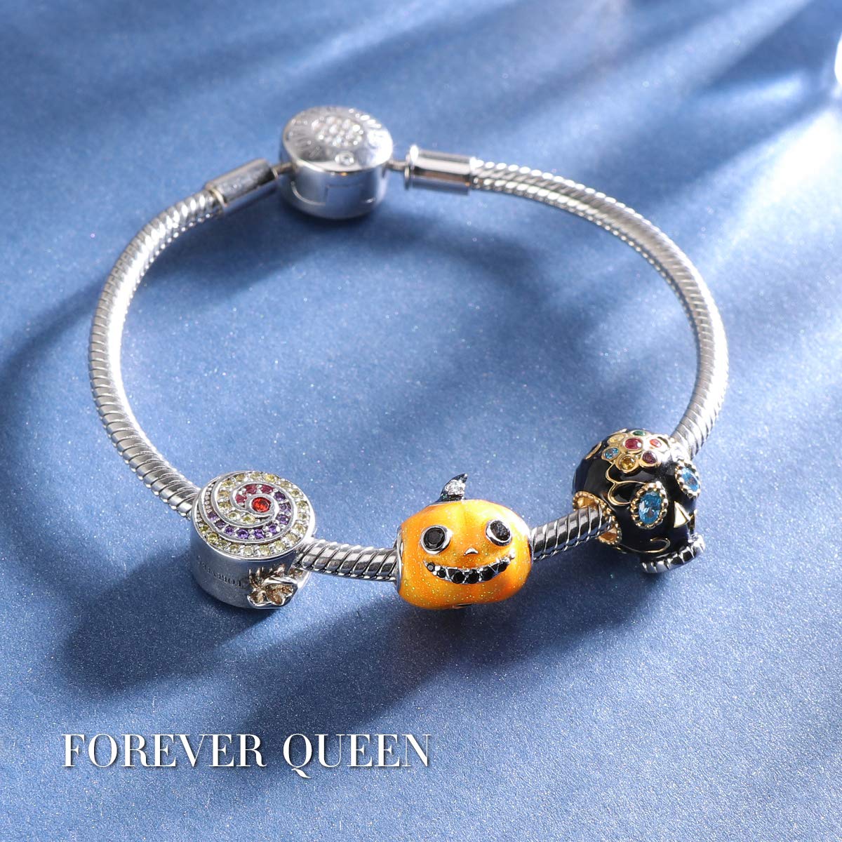 FOREVER QUEEN Sterling Silver Jack-O'-Lantern Halloween Charms for Pandora - Best Halloween Jewelry Gifts for Women