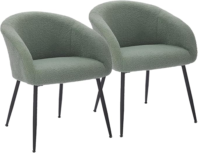 YDcosyfy Modern Small Accent Chair Set of 2, Comfy Sherpa Makeup Vanity Chair with Metal Legs, Decorative Chair no Wheels for Living Room, Dressing Room, Bedroom, Green
