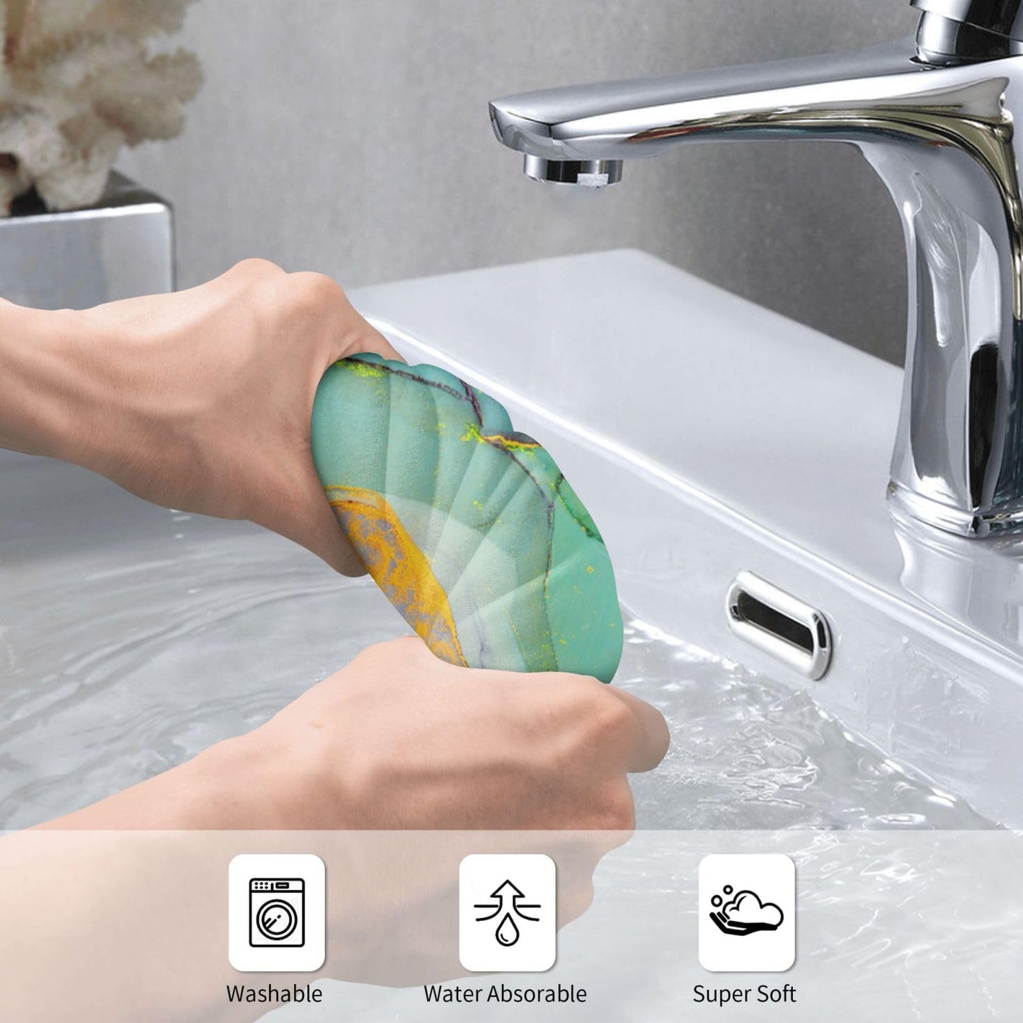 Teal Gold Marble Bath Hand Towels Set of 2 Soft Absorbent Turquoise Modern Decorative Hand Towels for Bathroom Kitchen Beach Spa Gym Yoga Swim Home Decor 14"x28"