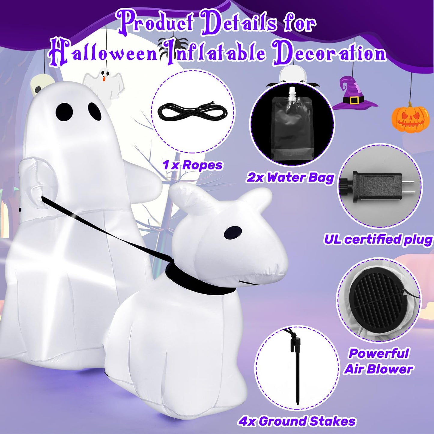 Leyndo 5 ft Halloween Inflatables Ghost Walking Dog Outdoor Decoration Halloween Blow up Yard Decorations with Built-in LED Lights for Garden Lawn Patio Holiday Party Decor