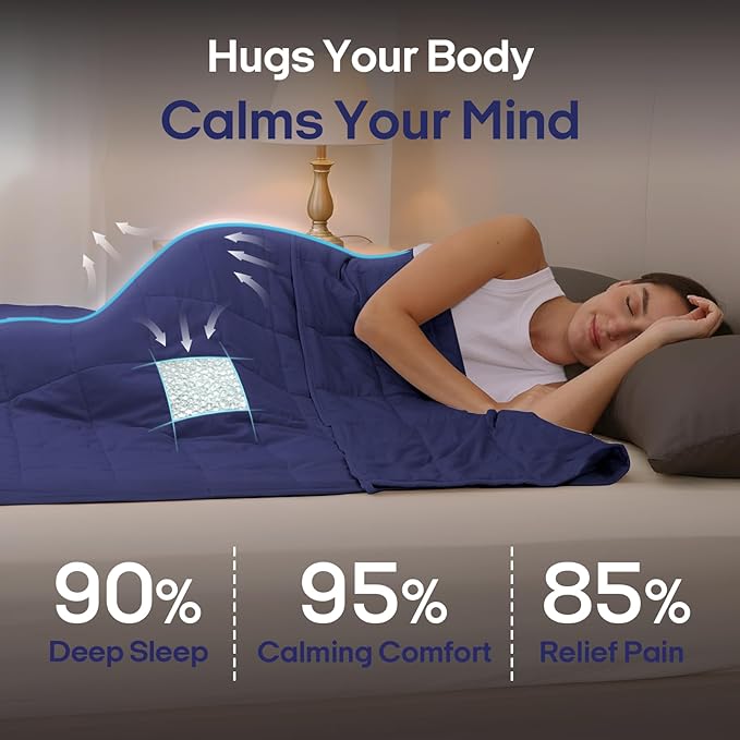 ZonLi Weighted Blanket for Adults (48"x72", 15lbs, Dusk Blue) Twin Size High Breathability Cooling Heavy Blanket, Soft Material with Premium Glass Beads, All-Season, Easy Care