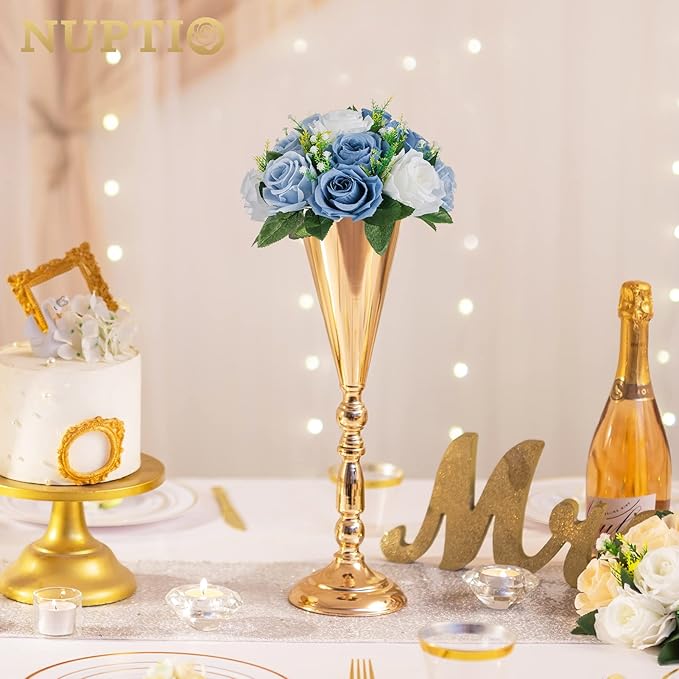 NUPTIO Wedding Floral Centerpieces for Tables: 6 Pcs Dusty Blue & White Fake Flower Ball for Weddings Party - Artificial Rose Arrangements for Birthday Bridal Shower Decorations