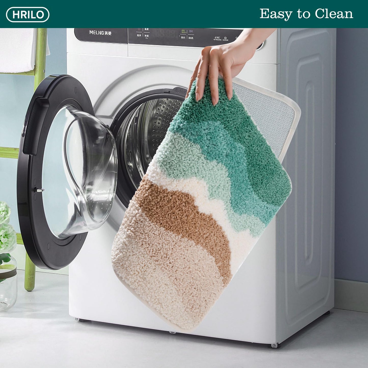 HRILO Microfiber Bathroom Rugs, Absorbent Soft Shaggy Carpet Floor Mats for Shower Tub Sink Toilet, Non-Slip Plush Carpet Floor Mats for Living Room Bedroom Kitchen 36 X 24 Inches,Green