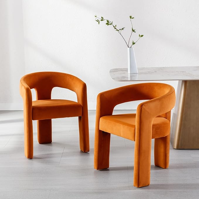 DAYALANE Modern Barrel Dining Chair, Upholstered Accent Kitchen Chair with Arms Comfy Velvet Side Chair for Living Room/Home Office/Reception, Orange