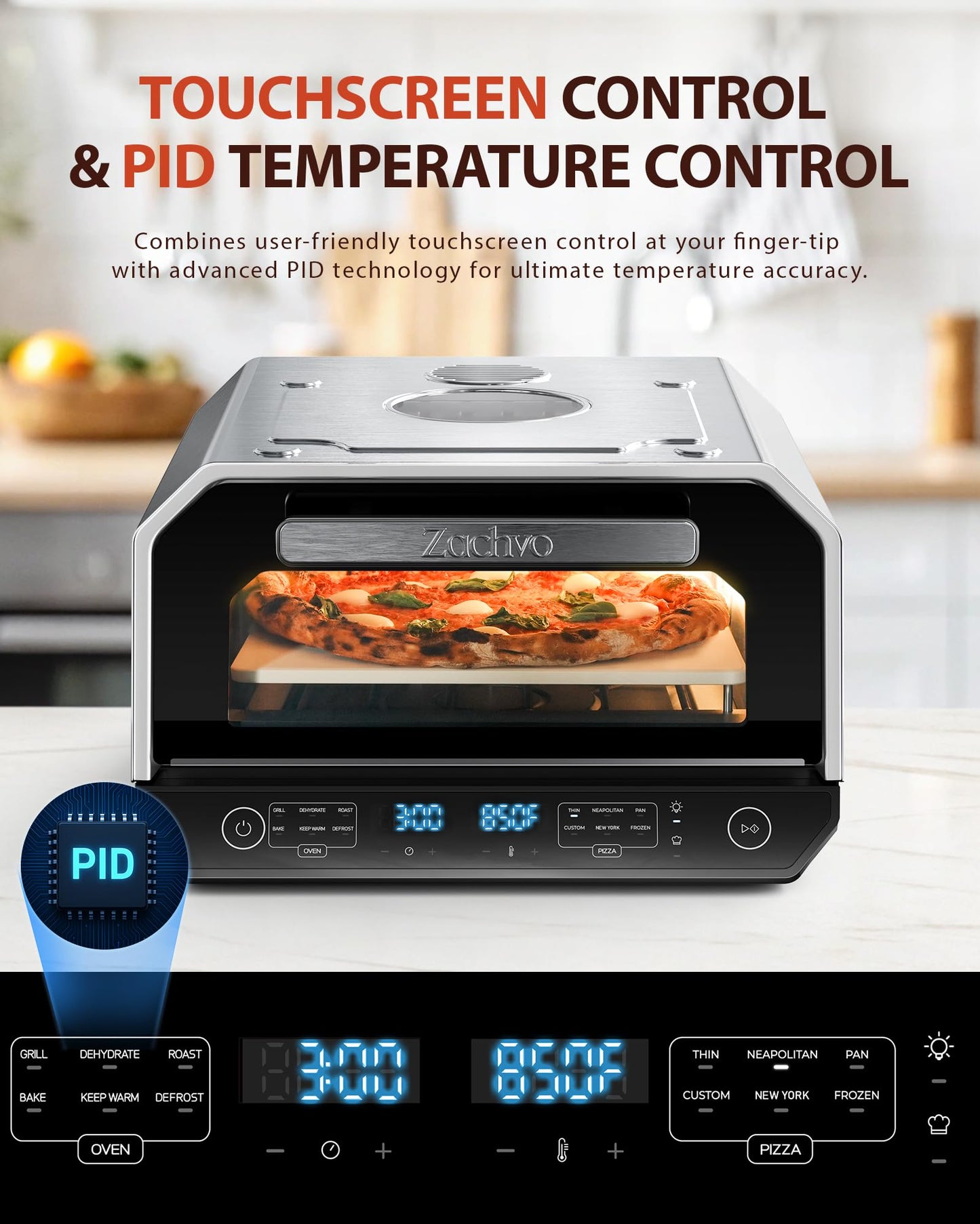 Indoor Pizza Oven, 12 Inch Pizza in 90 Seconds, Heats up to 850°F Pizza Maker, 10-in-1 Countertop Electric Pizza Oven with 6 Touchscreen Presets, Silver