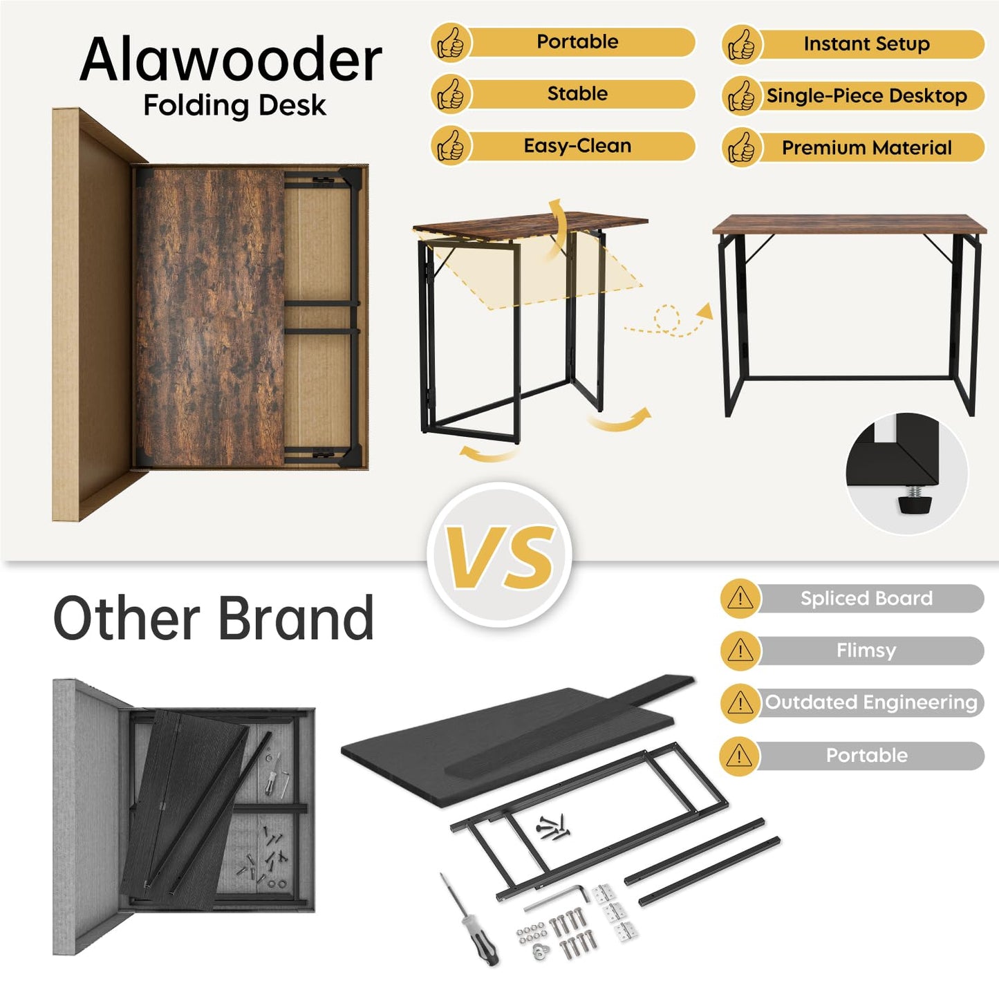 alawooder Folding Desk 30 Inch - No Assembly Small Foldable Desk for Small Space Minimalist, Space Saving Collapsible Compact Desks Portable Table for Craft, Writing, Study and Work