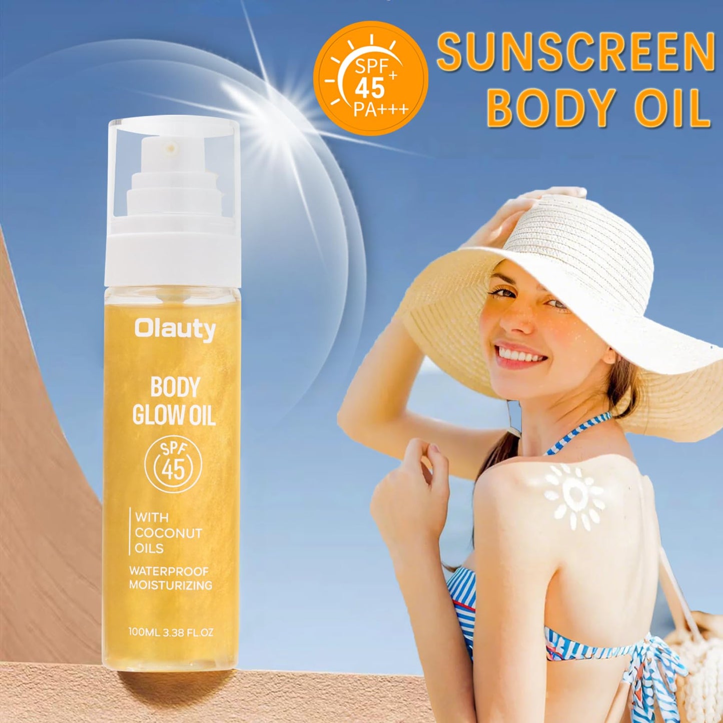 Sunscreen Body Oil,SPF 45,Sun Shield Sheer Body Glow Oil,Lightweight Soft Glowing Lotion,Moisturizing Coconut Oils,Waterproof No