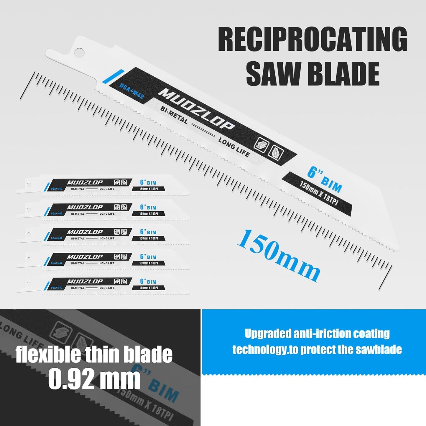 25 Pack 6 inch Reciprocating Saw Blades Set,18 TPI High Carbon Saw Blades, Metal Saw Blades with Organizer Case (25, 18TPI/150mm)