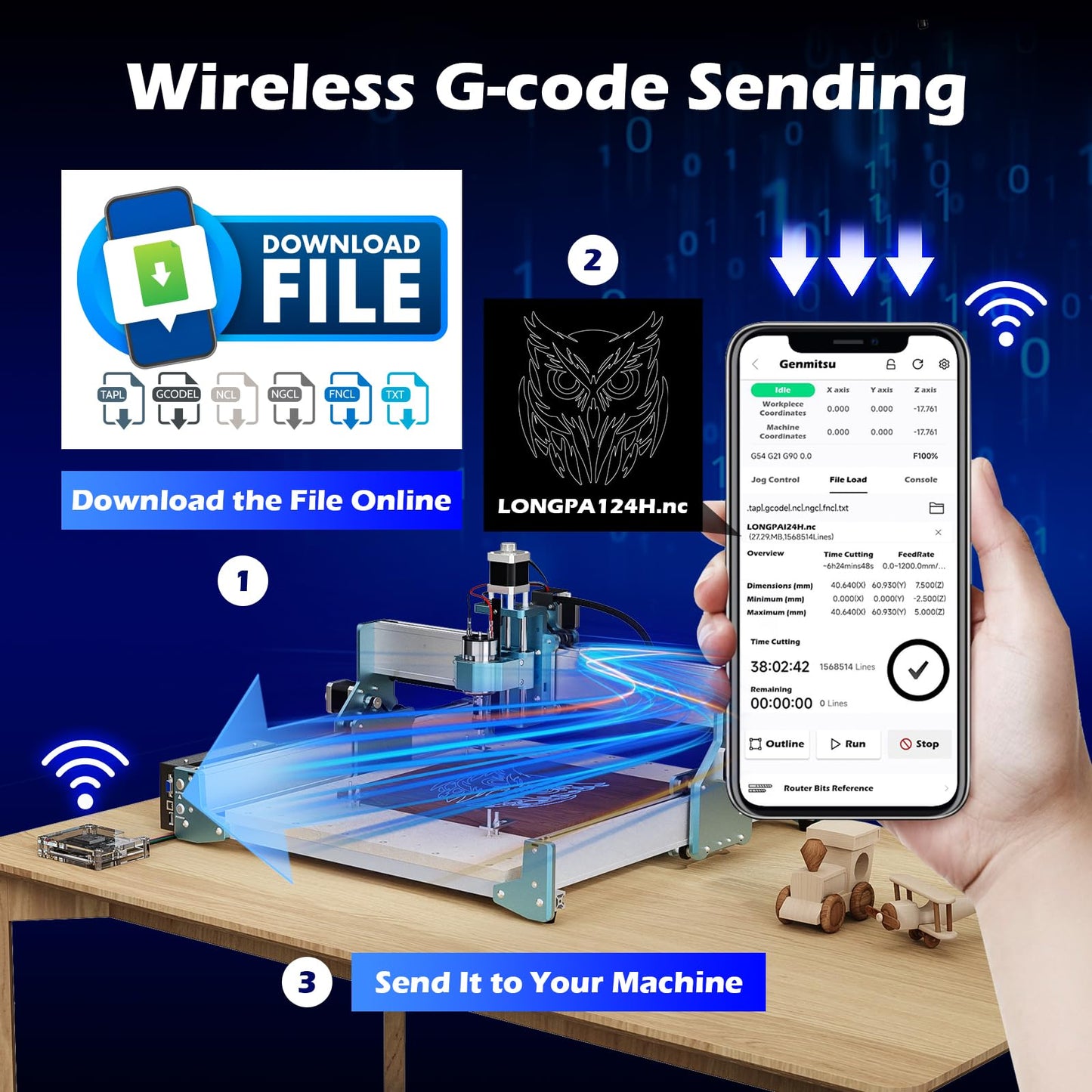 Genmitsu CNC Router Machine PROVerXL 4030 V2 + GGW-U232 Wireless Wi-Fi Module Kit, App G-Code Sending