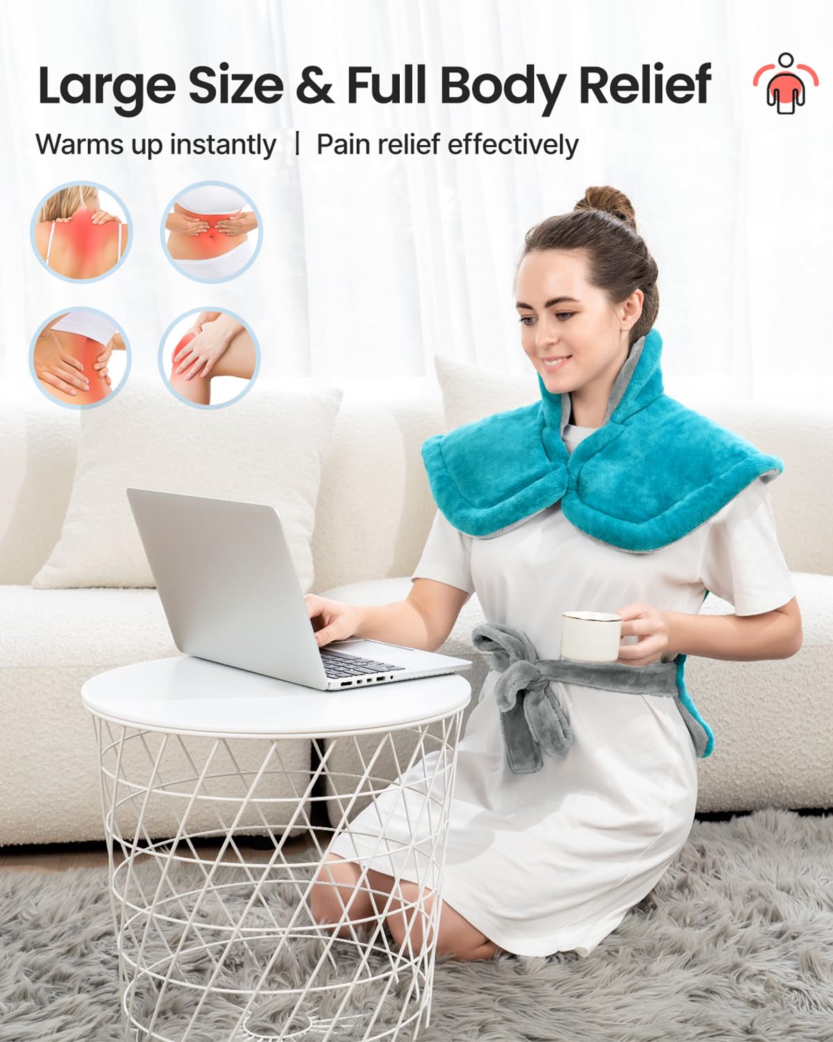 RENPHO Heating Pad for Back Pain Relief, Valentines Day & Birthday Gifts for Her Him Men Women, FSA Eligible, Edge Weighted Electric Heat Pad for Neck and Shoulder, ETL Certified, 24"x33", Gray Green