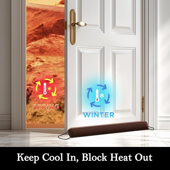 Sunolga Door Draft Stopper Blocks Hot and Cold Air with Removable Washable Cover for Bottom of Door, All-Season Seal for Noise, Light, Dust, Door Sweep for Gaps Up to 3", Home Essentials, 36", Brown