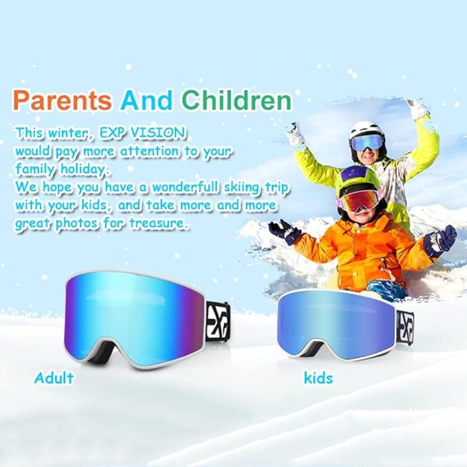 EXP VISION Ski/Snowboard Goggles Parent-child Snow Goggles Over Glasses for Men, Women Youth Kids