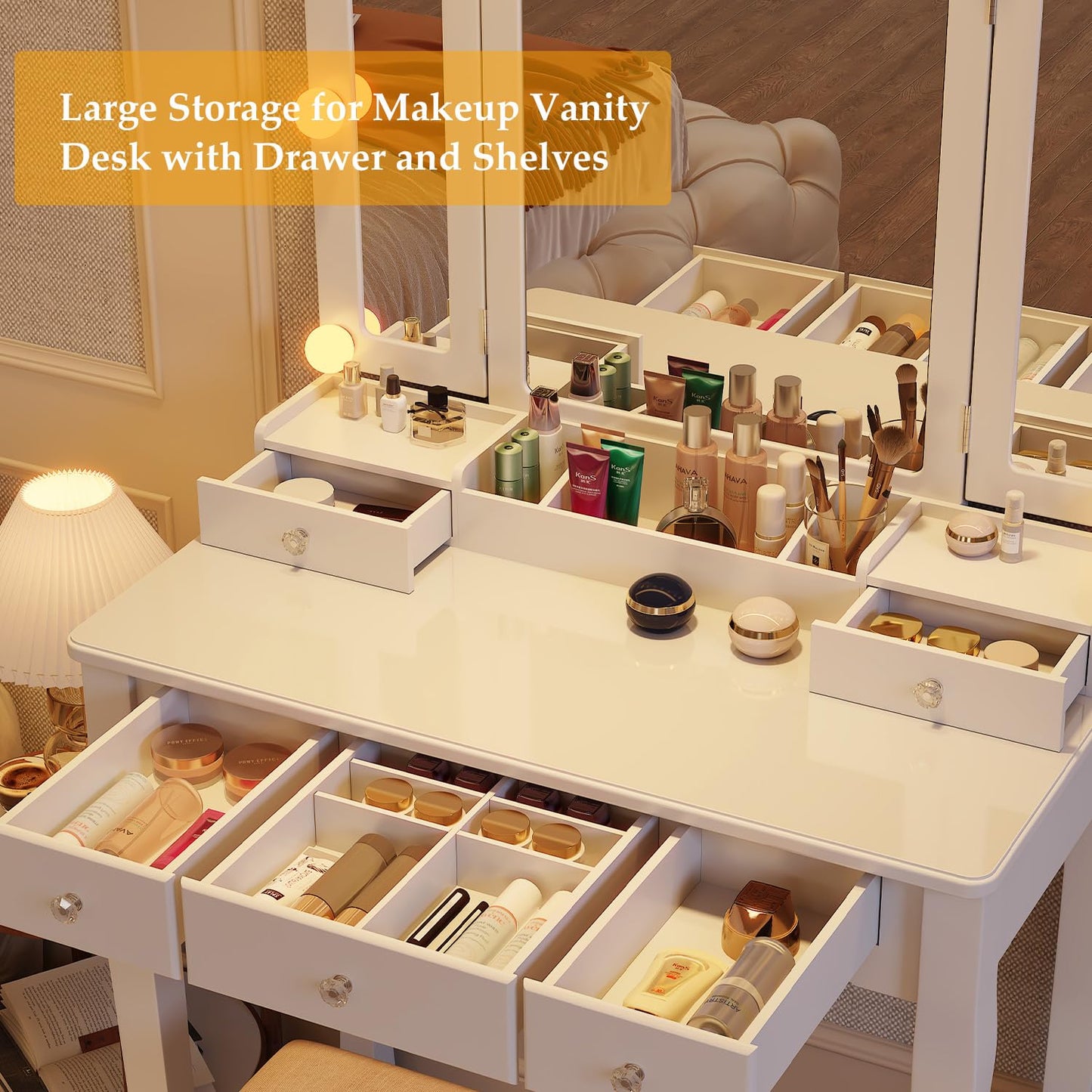 Phonrida Makeup Vanity with Lights White Vanity Desk with Mirror and Lights Vanity Table with Lighting Vanity with Mirror with Lights and Drawers Vanity Mirror with Light Desk