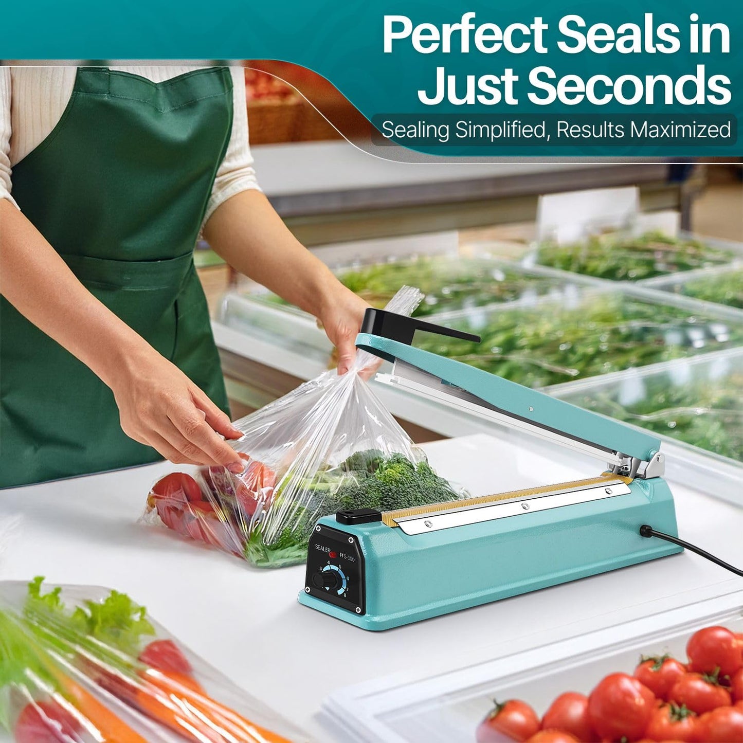 Flexzion Impulse Sealer 12 Inch (300mm) 400W Heat Sealer Machine with Adjustable Heating Mode, No Warm Up Needed, Portable Bag and Seal Impulse with Replacement Element Grip and Teflon Tape