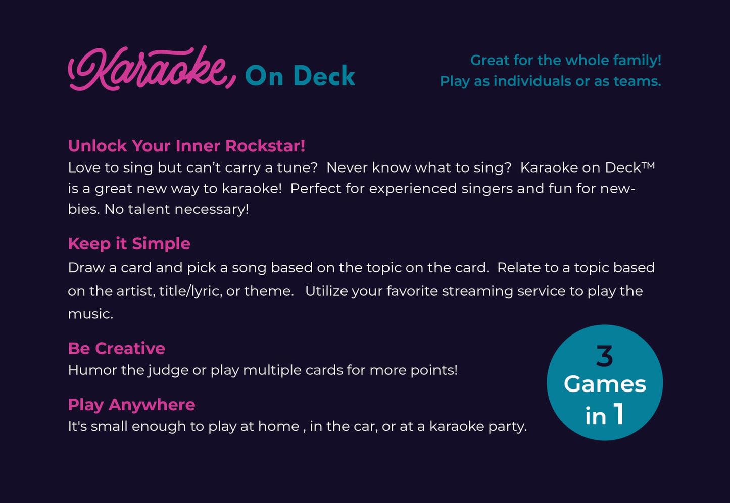 Karaoke On Deck - Exciting Karaoke Game, All Ages, 2+ Players, Fun Game for Music Lovers, Travel Ready, Car, Home, Party, Great for Game Nights, Group Play, Gift Idea