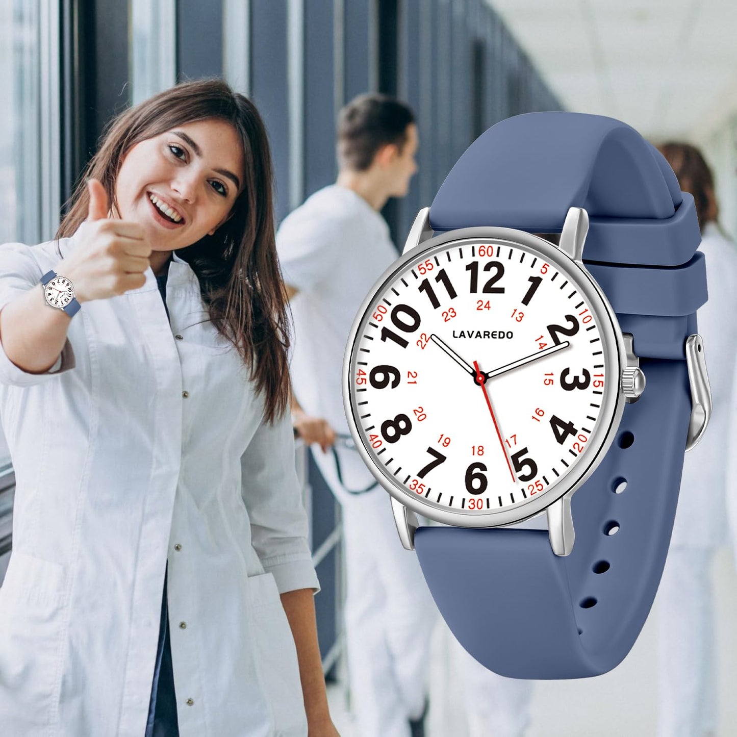 Bomieux Nurse Watch for Nurses Doctors Women Men,Waterproof Analog Watches with Luminous Dial and Japanese Quartz Movement,Easy to Read Military Time Watch with Second Hand, 12/24 Hours,Silicone Band