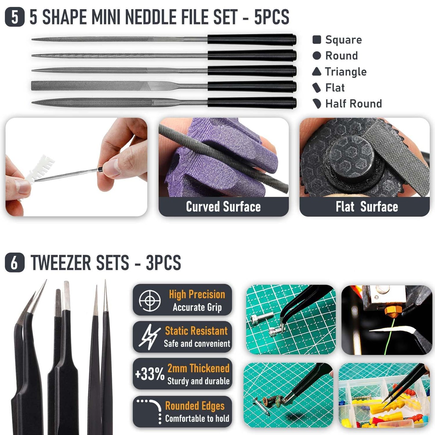 3D Printer Tools Kit Essential, 3D Printing Tools Kit, 3D Printer Accessories, Deburring Tool, Wire Cutter, Drill, Scraper for Remove, Smoothing, Finishing, Deburring, Craving, Drilling