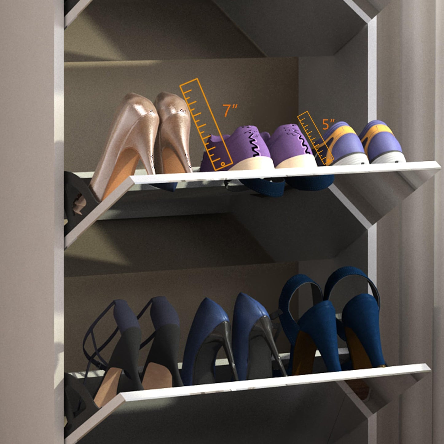 Slim Mirror Shoe Cabinet for Entryway, Narrow Freestanding Shoe Rack with Flip Drawers and Full-Length Mirror, Wood Shoe Storage Organizer for Living Room, Hallway, Closet, and Apartment, White.